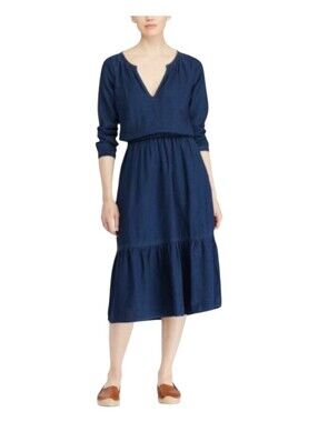 Lauren by Ralph Lauren – Linen and Cotton V-Neck Dress, 3/4 Sleeves, Size 8